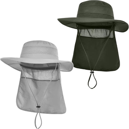 Men&Women Foldable Outdoor Sun Hat with Packable Neck Flap, UV Sun Protection Wide Brim Safari Cap