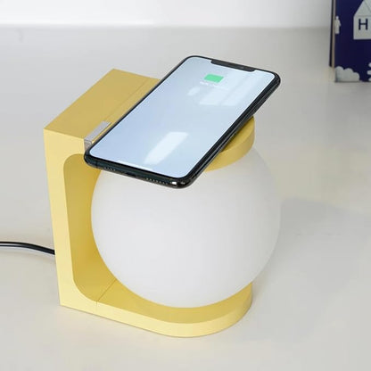 Wireless Charging Table Lamp with Flat Top Surface, Modern Design (Yellow)