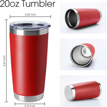 HASLE OUTFITTERS 20oz Tumblers Stainless Steel Mugs with Lid Double Wall Vacuum Insulated Coffee Cups for Cold & Hot Drinks (20oz-Red, 12 Pack)