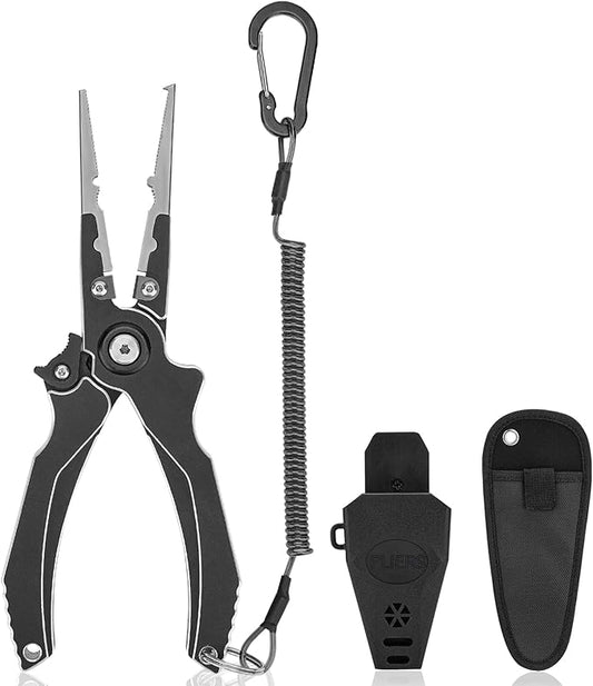 Aluminum Alloy Fishing Pliers, Corrosion Resistant,Multifunctional Hook Remover with 2 Sheaths,Safety Lock, Fishing Line Cutting,Tungsten Carbide Cutters, 8 Inch Lightweight Fishing Tool