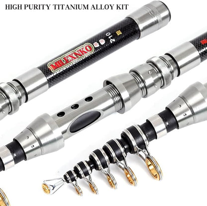 Telescopic Fishing Rod and Reel Combination, 240 Cm Carbon Fiber Rod, Adult Foldable Fishing Rod Suitable for Freshwater and Salt Water
