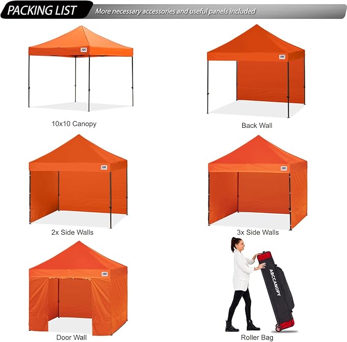 ABCCANOPY Heavy Duty Easy Pop up Canopy Tent with Sidewalls 10x10, Orange