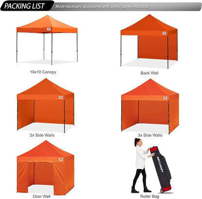 ABCCANOPY Heavy Duty Easy Pop up Canopy Tent with Sidewalls 10x10, Orange