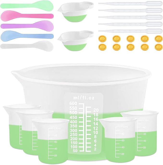 Silicone Measuring Cups for Resin Supplies - Kit With 600ml & 100ml Mixing Cups and Tools for Molds, Epoxy, Cooking, Casting Moulds, Jewelry Making