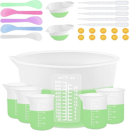 Silicone Measuring Cups for Resin Supplies - Kit With 600ml & 100ml Mixing Cups and Tools for Molds, Epoxy, Cooking, Casting Moulds, Jewelry Making