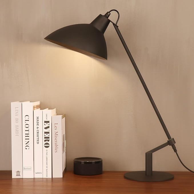 Desk Lamp Modern Industrial 100% Metal Table Lamp 22", Soft White Light (3000K) with Adjustable Switch, Ideal for Office Bedroom Study Room Living Room Nightstand Bedside Lamps Sand Black