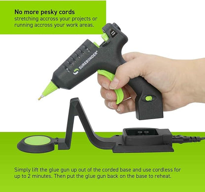 Surebonder Cordless/Corded High-Temperature Mini Hot Glue Gun with Fine Tip for Detailed Crafting and DIY Projects, 20 Watts (CL-195F)