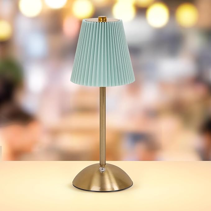 Cordless LED Table Lamp with Dimmer, Built-in Rechargeable Battery, 3-Level Brightness, Patio Table Lamp, Bedside Night Lamp, Ambient Light for Restaurant, Antique Brass (Baby Blue)