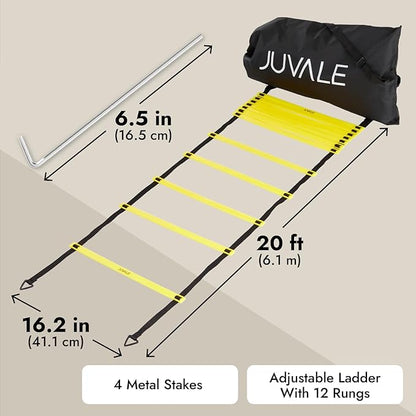 Juvale Adjustable Agility Ladder Set - Football Footwork Ladder Drills - Agility Cone Drills for Soccer Training - Parachute Speed Training - 20 Ft, 6 Cones & Parachute