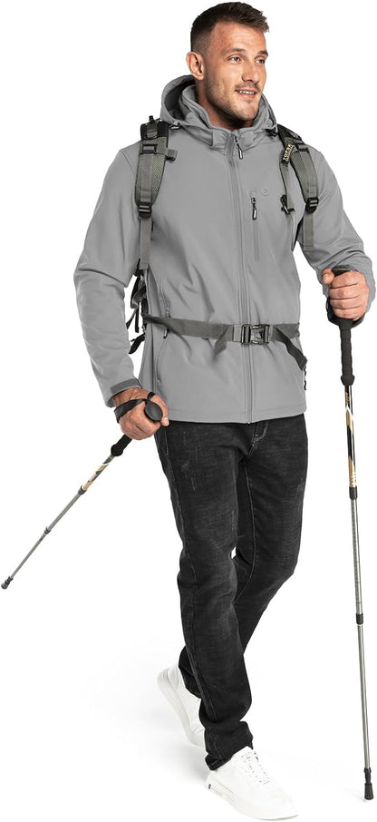 Outdoor Ventures Men's Lightweight Softshell Jacket Fleece Lined Hooded Water Resistant Winter Hiking Windbreaker Jackets