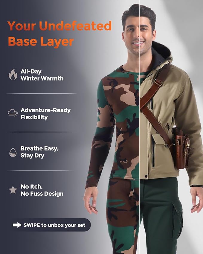 CL convallaria Long Johns Thermal Underwear for Men Soft Fleece Lined Base Layer Cold Weather Top Bottom Gift Set