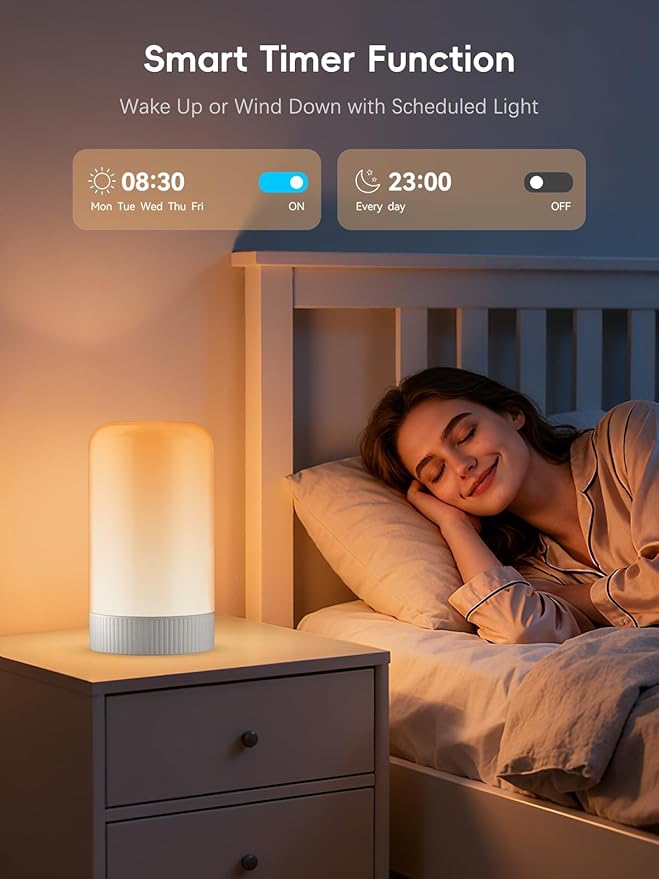 RGBICWW Smart Table Lamp, Touch Bedside Table Lamp with App Control, LED Desk Lamp with Music Sync, 30+ Scenes & 16M Colors, Color Changing Lamp for Bedroom Living Room Dimmable Night Light, White