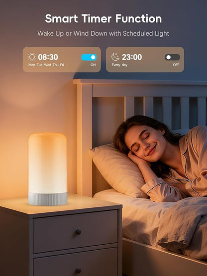 RGBICWW Smart Table Lamp, Touch Bedside Lamp with App Control, LED Desk Lamp with Music Sync, 30+ Scenes & 16M Colors, Smart Lamps for Bedroom Living Room Gaming Dimmable Night Light, Grey