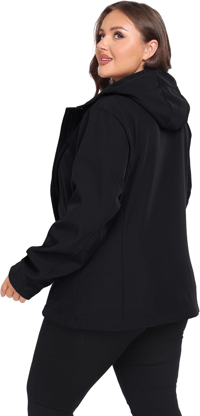 wantdo Women's Plus Size Softshell Jackets Hooded Warm Fleece Lined Windbreaker
