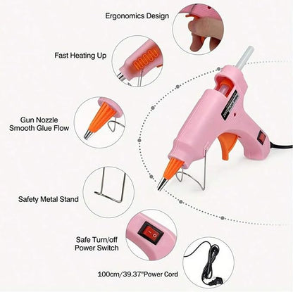 Hot Glue Gun Kit-20W Mini Pink Glue Gun with10PCS Long Glue Sticks (150mm), Fast Heating HighTemp Melt Tool for DlY Crafts, School Projects &Quick Repairs