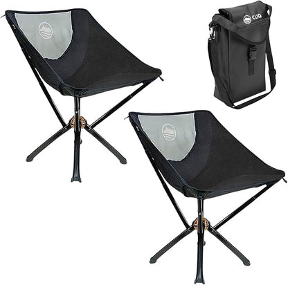 CLIQ Portable Chair Version 1.0 - Lightweight Folding Chair for Camping - Supports 300 Lbs - Perfect for Outdoor Adventures - Black Bundle