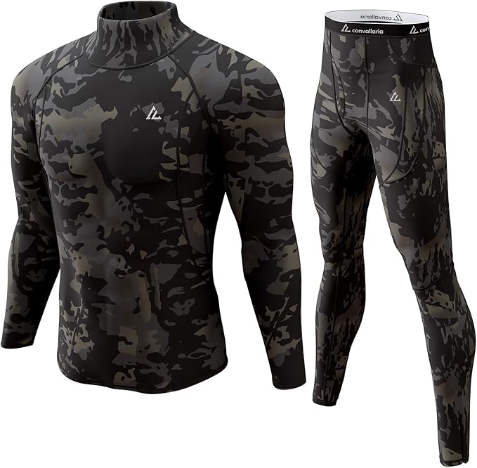 CL convallaria Mens Thermal Underwear Set with Fly Long Johns Base Layer Winter Hunting Gear Sport Top and Bottom
