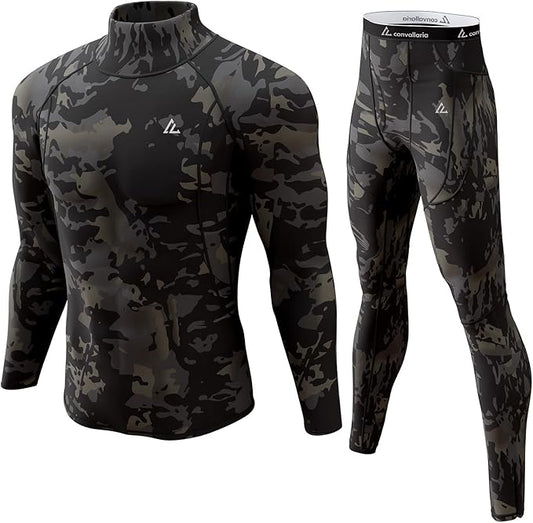 CL convallaria Mens Thermal Underwear Set with Fly Long Johns Base Layer Winter Hunting Gear Sport Top and Bottom