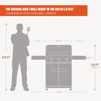 Monument Grills 3+1 Outdoor Barbecue Stainless Steel Propane Gas Grill, 3 Burners & 1 Side Burner 48,000 BTU Patio Garden Grill with Knob Controls, Mesa305