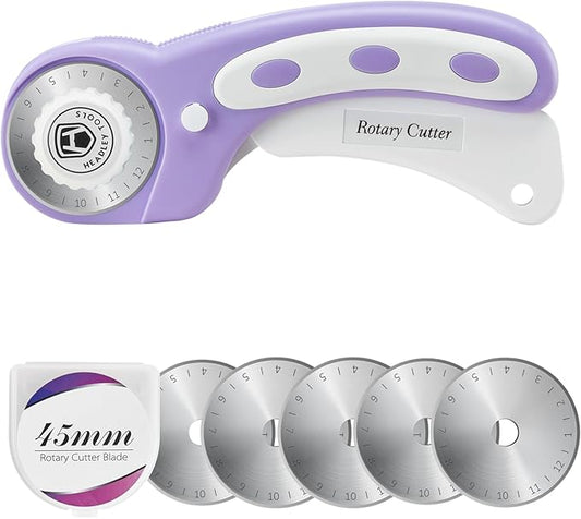 Headley Tools 45mm Rotary Cutter for Fabric, Ergonomic Handle Rolling Cutter with Safety Lock for Fabric Leather Crafting Sewing Quilting, Fabric Cutter Wheel Perfect for Left & Right Hand (Purple)