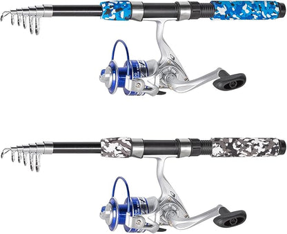 Fishing Pole Combo, 6.9ft Telescopic Rods Set, Collapsible Fishing Rods 2PCS Spinning Reel Set with Carrier Bag Freshwater Fishing Rod and Reel Combos Kits