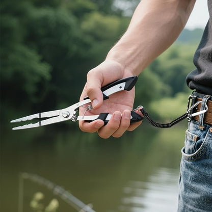 420 Stainless Steel Fishing Pliers, Multi-functional Fishing Tools Hook Remover Line Cutter Pliers, Lockable Handy Fishing Gear for Saltwater Freshwater, Gifts for Men