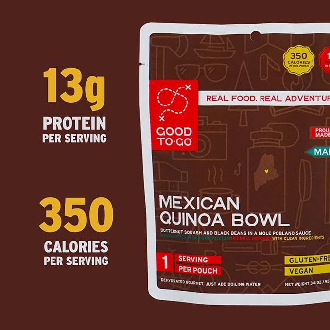 GOOD TO-GO Mexican Quinoa Bowl (6-Pack of Single Servings) | Camping & Backpacking Food | Just Add Water Backpacking Meals | Good To-Go Dehydrated Meals Taste Better Than Freeze Dried Food