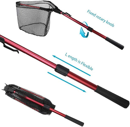 YVLEEN Folding Fishing Net - Foldable Fish Landing Net Robust Aluminum Telescopic Pole Handle and Nylon Mesh 16inch Hoop Size