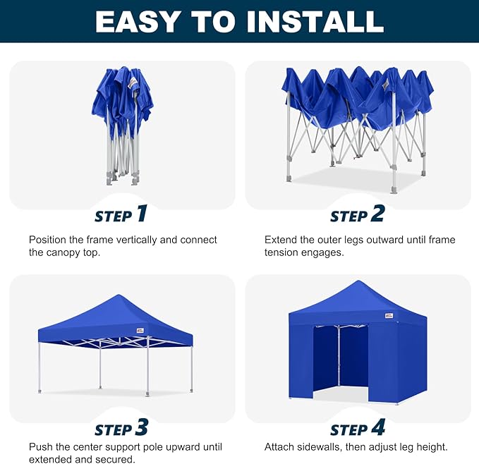 MASTERCANOPY 10x10 Premium Heavy Duty Pop Up Commercial Instant Canopy with Sidewalls(10x10 Blue)