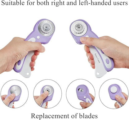 Headley Tools 45mm Rotary Cutter for Fabric, Ergonomic Handle Rolling Cutter with Safety Lock for Fabric Leather Crafting Sewing Quilting, Fabric Cutter Wheel Perfect for Left & Right Hand (Purple)