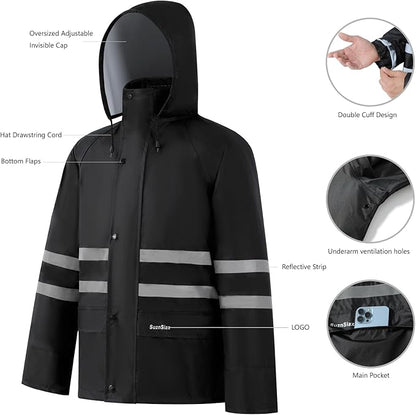 Rain Suit, High Visibility Reflective Safety Jacket, Lightweight Rain Gear, Waterproof Rain Jacket with Pants