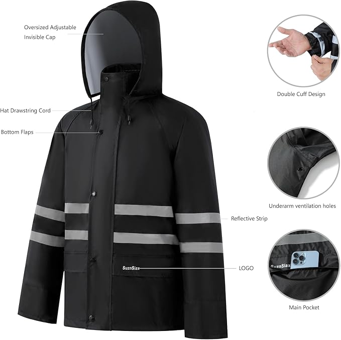 Rain Suit, High Visibility Reflective Safety Jacket, Lightweight Rain Gear, Waterproof Rain Jacket with Pants
