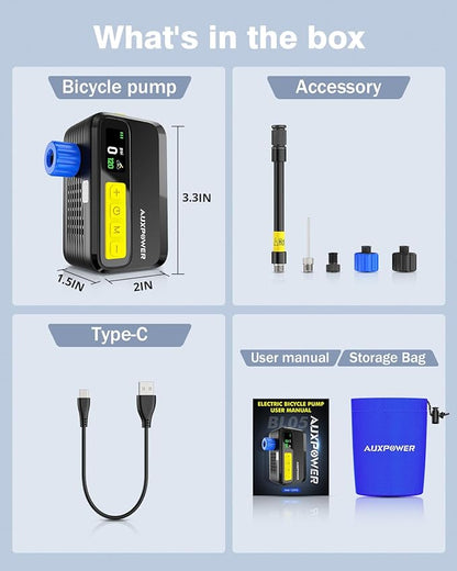 Auxpower 2026 Upgrade 1500mAh Bike Pump 120PSI Fast Inflation Electric Bike Tire Pump with Brushless Motor Mini Powerful Bike Pump 4 Preset Modes for All Bikes and Sport Balls