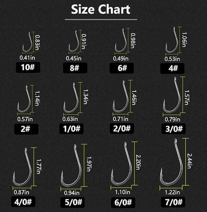 Dyxssm 150pcs/lot Forged Long Shanked Fishing Hooks Stainless Steel Fishing Hook for Saltwater Freshwater, Circle Octopus Fishing Hooks
