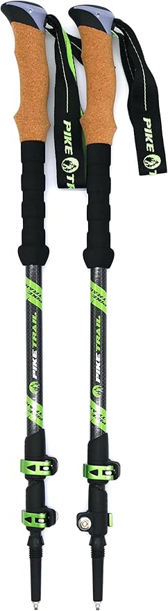 Pike Trail Trekking Poles - Lightweight Carbon Fiber Collapsible Sticks for Walking and Hiking - for Men and Women - Adjustable Height and Retractable Design - Carry Bag and Attachments Included