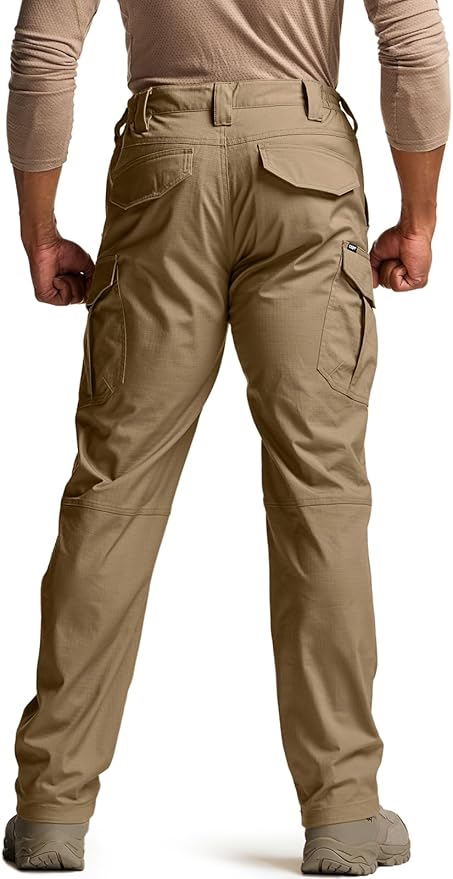 CQR Men's Flex Stretch Tactical Pants, Water Resistant Ripstop Cargo Pants, Lightweight EDC Outdoor Work Hiking Pants
