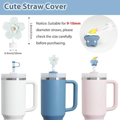 Stanley Cup Accessories Set Including 6 Pcs Silicone Spill Proof Stopper, 2 Pcs Straw Cover Cap for 9-10 mm Straws, 1 Pcs Silicone Boot for Stanley Cup 40oz & 30oz Tumbler (Indigo)