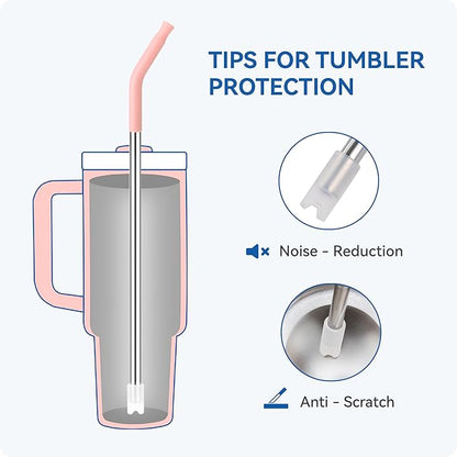 Reusable Metal Straws with Silicone Tip for Stanley 30oz,Stainless Steel Drinking Straws for 30oz Tumbler,3 Straight Tubes & 6 Tips& 1 Cleanr Brush (Vivid Violet)