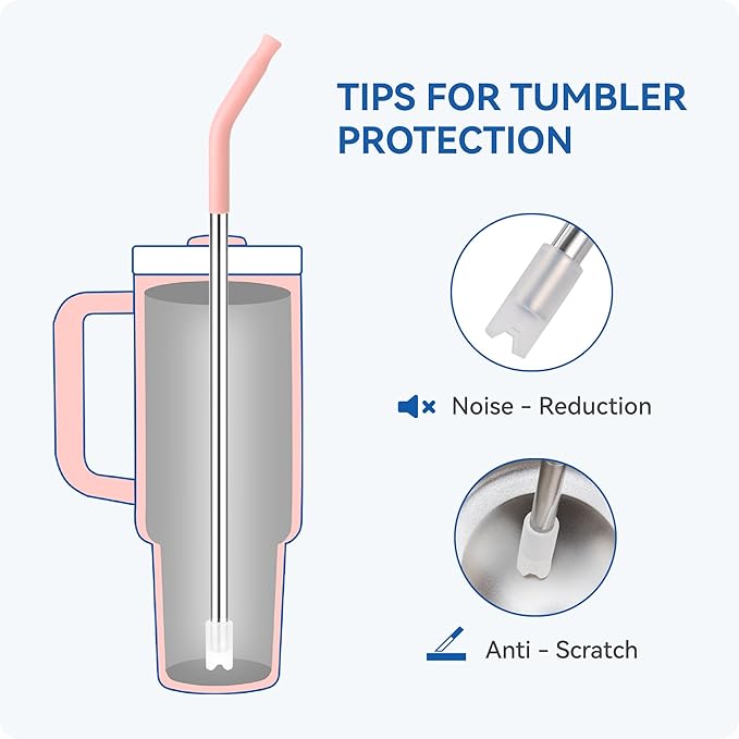 Reusable Metal Straws with Silicone Tip for Stanley 30oz,Stainless Steel Drinking Straws for 30oz Tumbler,3 Straight Tubes & 6 Tips& 1 Cleanr Brush (Lilac)