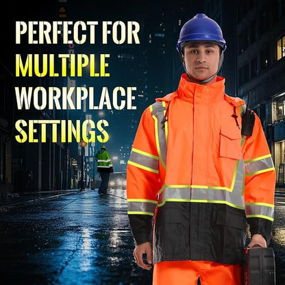 SKSAFETY Hi Vis Reflective Rain suits for Men Waterproof - High Vis Safety Rain Jacket, High Visibility Raincoat for Men