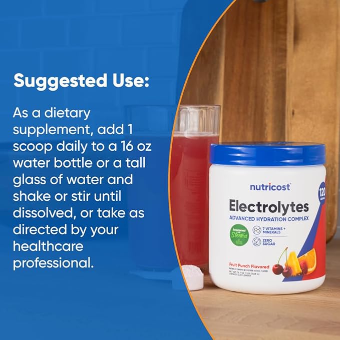 Nutricost Electrolyte Complex Powder (120 Servings, Fruit Punch) - Hydration Supplement Drink Mix with Vitamins and Minerals