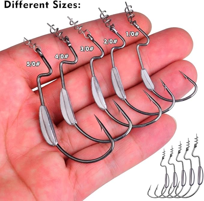 Fishing Hooks for Bass Fishing - 100pcs EWG Offset Worm Hook Texas Rig Hooks for Freshwater Saltwater Size 1/0 2/0 3/0 4/0 5/0 - Soft Lures Worms Plastics Bait Fishing Hook with Tackle Box
