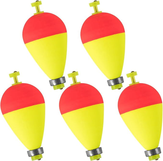 Dr.Fish 5 Pack Weighted Fishing Bobbers Snap-on Spring Bobbers Push Button Floats EVA Foam Pear Shape Bass Freshwater Fishing for Crappie Panfish Bluegill Trout