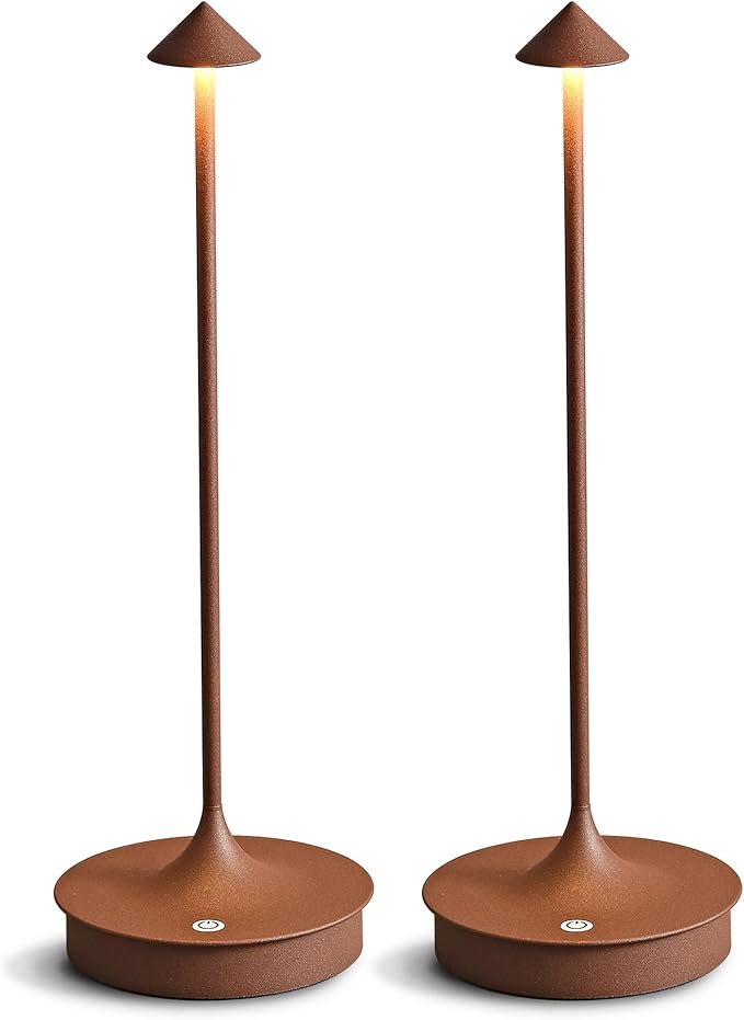 Cordless Table Lamps Rechargeable, LED Desk Lamp 4000mAh Battery Operated Outdoor Waterproof Portable Touch Dimmable Table Light for Patio/Restaurant/Bar/Indoor (Brown-2PC)