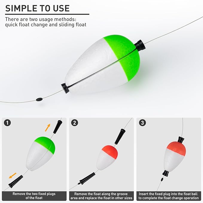 THKFISH Peg Floats Slotted 12PCS Catfish Fishing Floats Foam Slip Bobbers for Fishing Santee Rig Crappie Panfish Bass Trout, 1.2in 2in