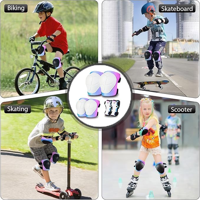 Skateboard Pads Kids/Youth/Adult Shield Elbow Pads and Wrist Guards Protective Gear,Strong Double Straps&Adjustable Easy-Fix Clips for Skateboarding,Rollerblading,ScooterRoller,Skating,Bicycle