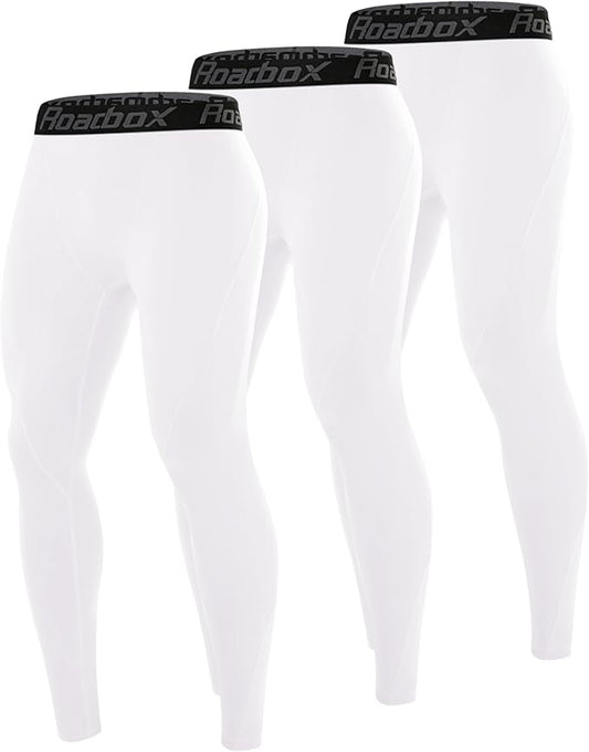 Roadbox 3 Pack Compression Pants Men, Performance Running Workout Sports Leggings, Gym Basketball Athletic Tights Base Layer