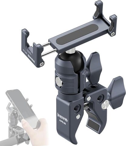 Riding Phone Clip Kit, Dual Knob Single Socket Arm and Aluminium Handlebar Base Mount Strong Rod Clamp, Suitable for Installation in 0.55-1.77” Diameter Steel Round Bar (KPS-07)