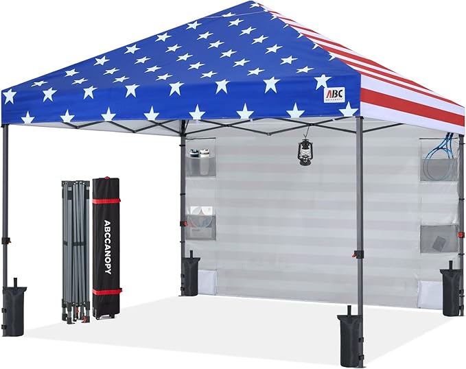 ABCCANOPY Pop Up Canopy with Sidewall,10x10 Outdoor Canopy Tent with Storage Sidewall for Commercial Events with 4 Weights (American Flag)