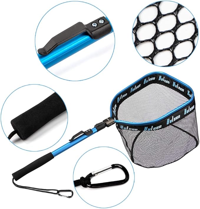 YVLEEN Floating Fishing Net - Folding Fishing Landing Net with Rubber Coating Mesh for Easy Fish Catch and Release, Fishing Net for Freshwater and Saltwater